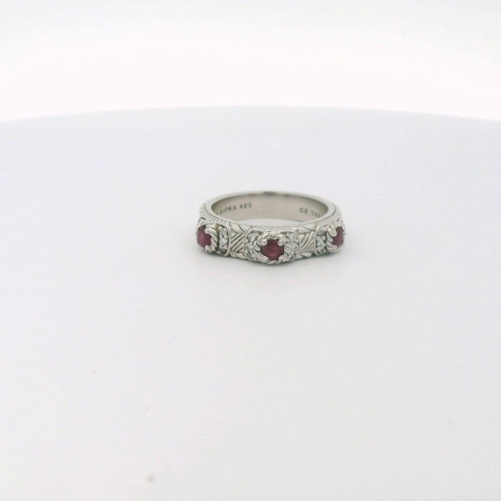 Judith Ripka Sterling Silver CZ Ruby Band Ring - Size 7